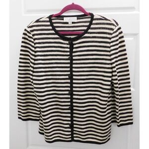 St John Collection Black White Stripe Clear Paillette Cardigan Sweater USA sz 10